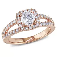 Womens 1 CT. T.W. Natural White Diamond 14K Rose Gold Halo Engagement Ring