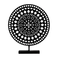 Black Medallion Sculpture on Stand