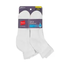 Hanes Ultimate Soft And Cushioned 6 Pair Plus Tall Quarter Ankle Socks Womens