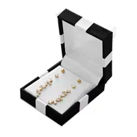 White Cubic Zirconia 18K Gold Over Silver Sterling Silver Ball 3 Pair Earring Set