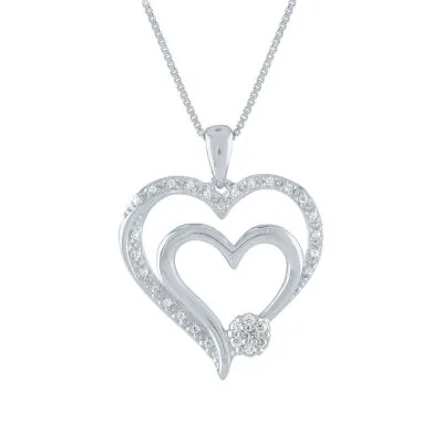 Diamond Blossom Womens 1/10 CT. T.W. Natural White Diamond Sterling Silver Heart Pendant Necklaces