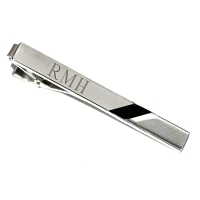 Silvertone Engravable Tie Bar with Onyx Stone