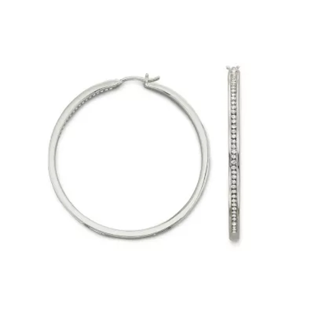 1/2 CT.T.W. Natural Diamond 2" Sterling SIlver Hoop Earrings"