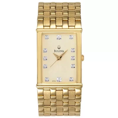 Bulova Diamond Mens Gold Tone Bracelet Watch 97f52