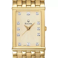 Bulova Diamond Mens Gold Tone Bracelet Watch 97f52