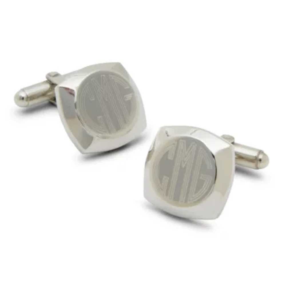 Engravable Cushion Silver-Plated Cufflinks