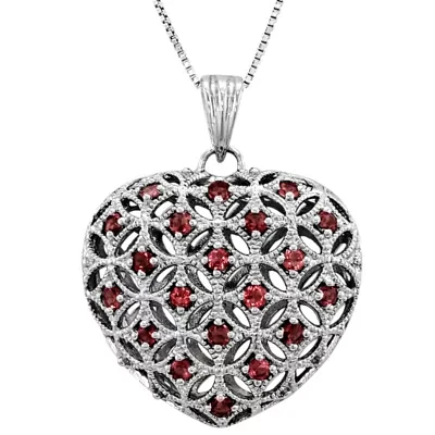 Lead Glass-Filled Ruby Sterling Silver Heart Pendant
