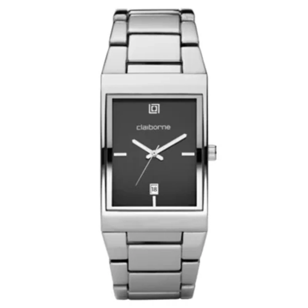 Claiborne Mens Silver-Tone Ionic Plating Watch