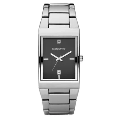 Claiborne Mens Silver-Tone Ionic Plating Watch