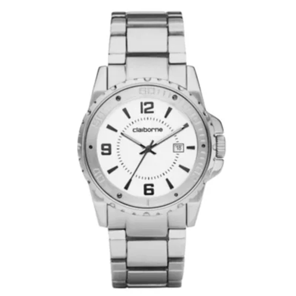 Claiborne Mens Silver-Tone Easy Reader Watch