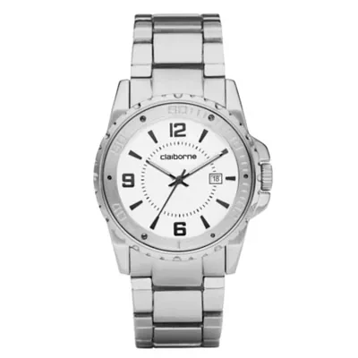Claiborne Mens Silver-Tone Easy Reader Watch