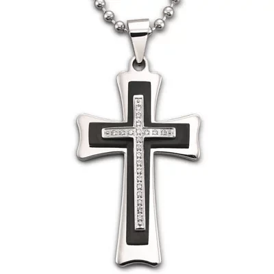 Mens 1/10 CT. T.W. Diamond Cross Pendant Necklace