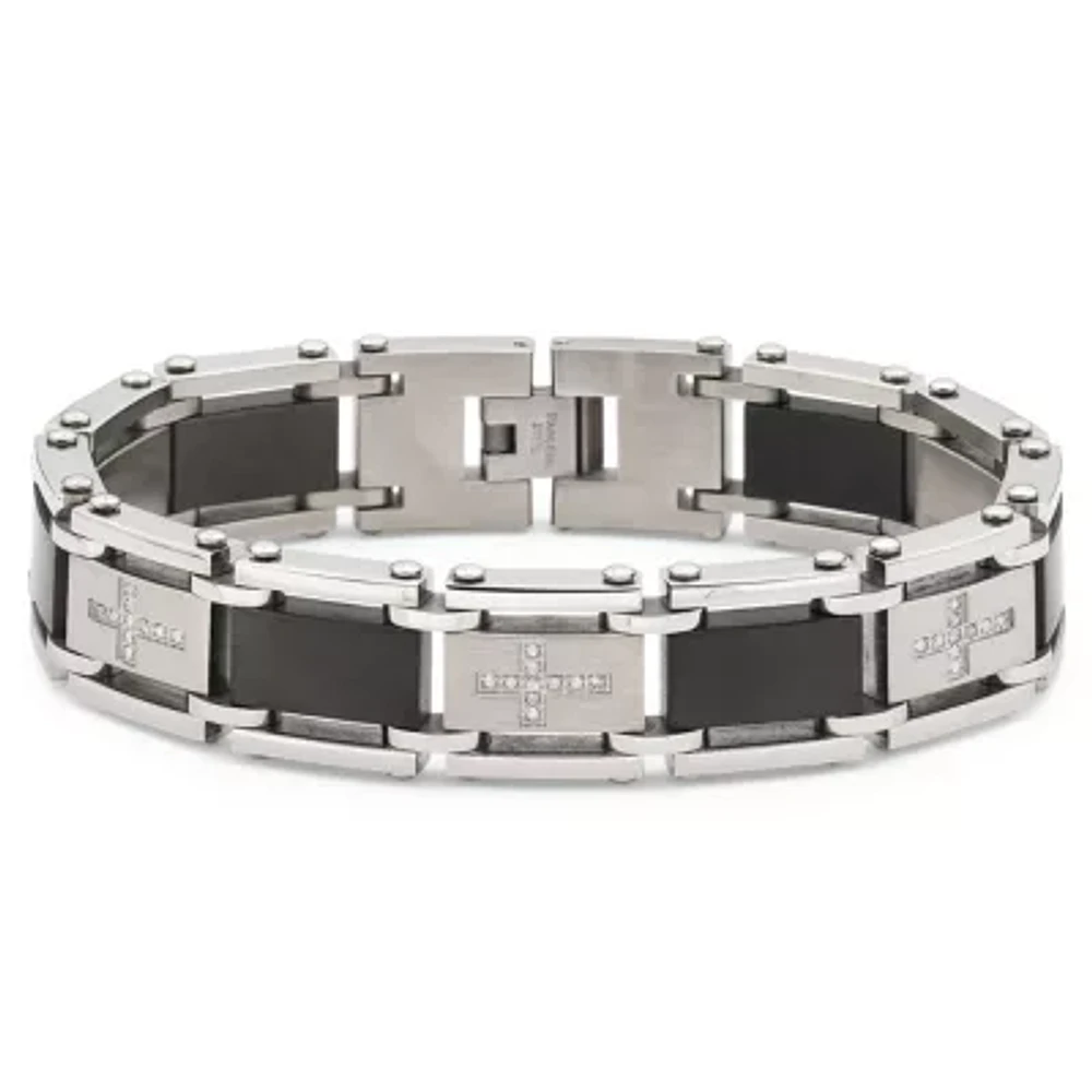 Men's Diamond Cross Bracelet Stainless Steel