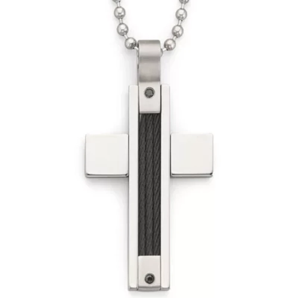 Mens Color-Enhanced Black Diamond Cross Pendant Necklace