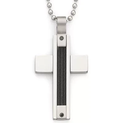 Mens Color-Enhanced Black Diamond Cross Pendant Necklace