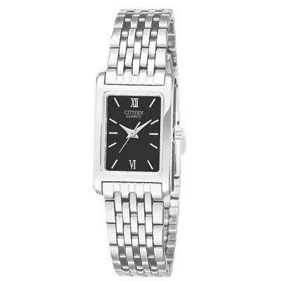 Citizen® Womens Rectangular Black Dial Stainless Steel Bracelet Watch EJ5850-57E