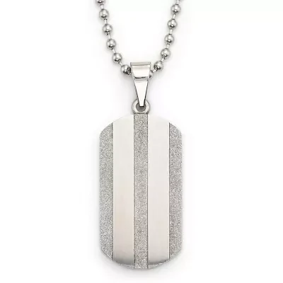 Two-Tone Stainless Steel Striped Dog Tag Pendant Necklace