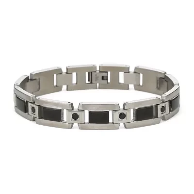 Mens Bracelet, Black Diamonds Stainless Steel