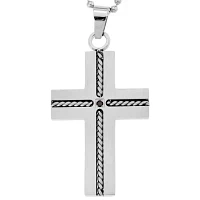 Stainless Steel Cross Pendant Necklace with Diamond Accent