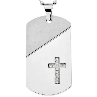 Stainless Steel 1/10CT. T.W. Diamond Cross Dog Tag