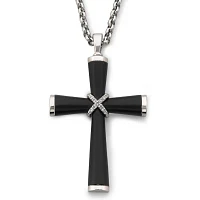 Mens Stainless Steel Diamond-Accent Cross Pendant Necklace