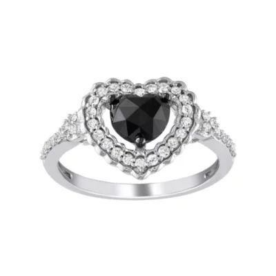 Midnight Black Diamond 1 CT.T.W. Color-Enhanced & Natural Heart Ring 10K White Gold