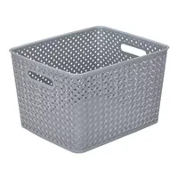 Resin Wicker Storage Tote Grey-Large 13.75 X 11.50 X 8.75- Basket Weave