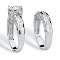 DiamonArt® Womens / CT. T.W. White Cubic Zirconia Platinum Over Silver Bridal Set