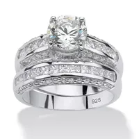 DiamonArt® Womens / CT. T.W. White Cubic Zirconia Platinum Over Silver Bridal Set