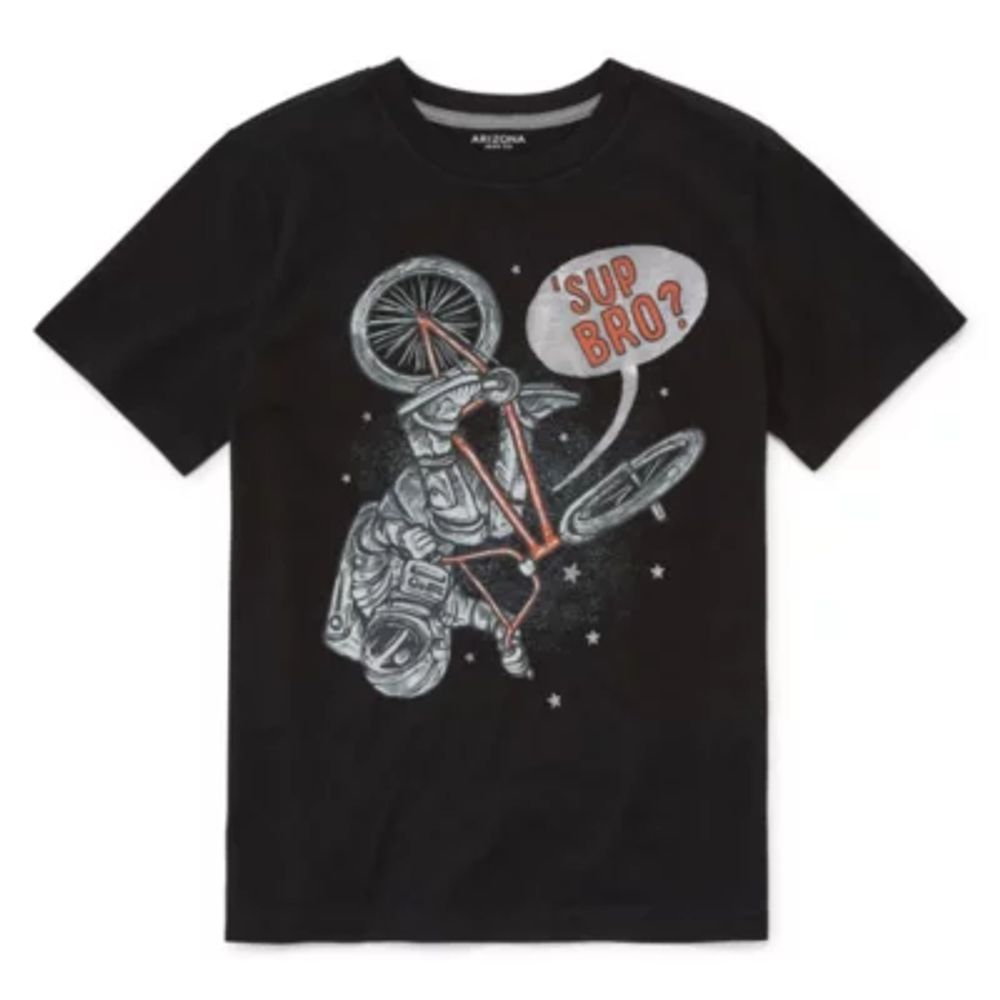 Arizona Little & Big Boys Round Neck Short Sleeve Graphic T-Shirt