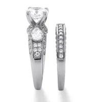 DiamonArt® Womens 3 1/2 CT. T.W White Cubic Zirconia Platinum Over Silver Bridal Set