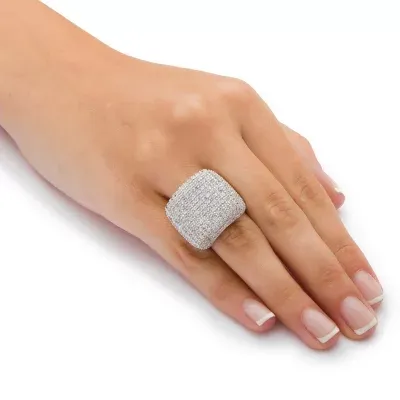 Womens White Cubic Zirconia Sterling Silver Cocktail Ring