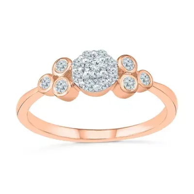 Promise My Love Womens 1/ CT. T.W. Natural White Diamond 10K Rose Gold Round Halo Ring