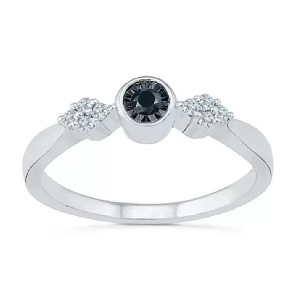 Promise My Love Womens 1/8 CT. T.W. Natural Black Diamond Sterling Silver Round Ring