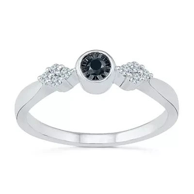 Promise My Love Womens 1/8 CT. T.W. Natural Black Diamond Sterling Silver Round Ring