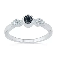 Promise My Love Womens 1/8 CT. T.W. Natural Black Diamond Sterling Silver Round Ring