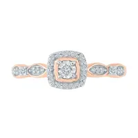 Promise My Love Womens 1/8 CT. T.W. Natural White Diamond 10K Rose Gold Cushion Side Stone Ring