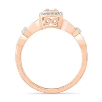 Promise My Love Womens 1/8 CT. T.W. Mined White Diamond 10K Rose Gold Cushion Side Stone Ring