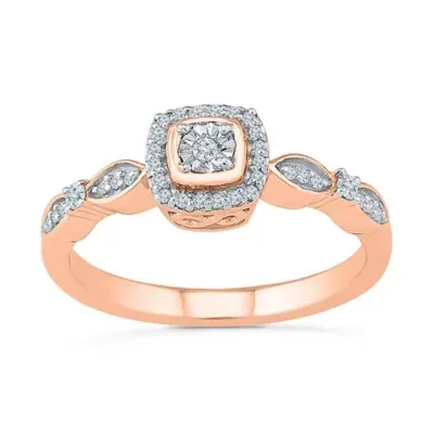 Promise My Love Womens 1/8 CT. T.W. Natural White Diamond 10K Rose Gold Cushion Side Stone Ring