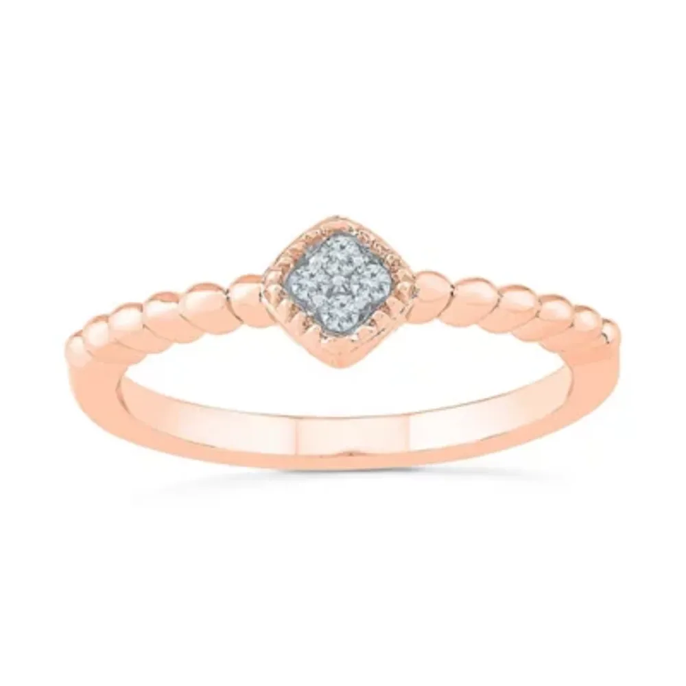 Promise My Love Womens Diamond Accent Natural White 10K Rose Gold Cushion Ring