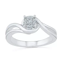 Promise My Love Womens 1/10 CT. T.W. Natural White Diamond Sterling Silver Round Halo Ring