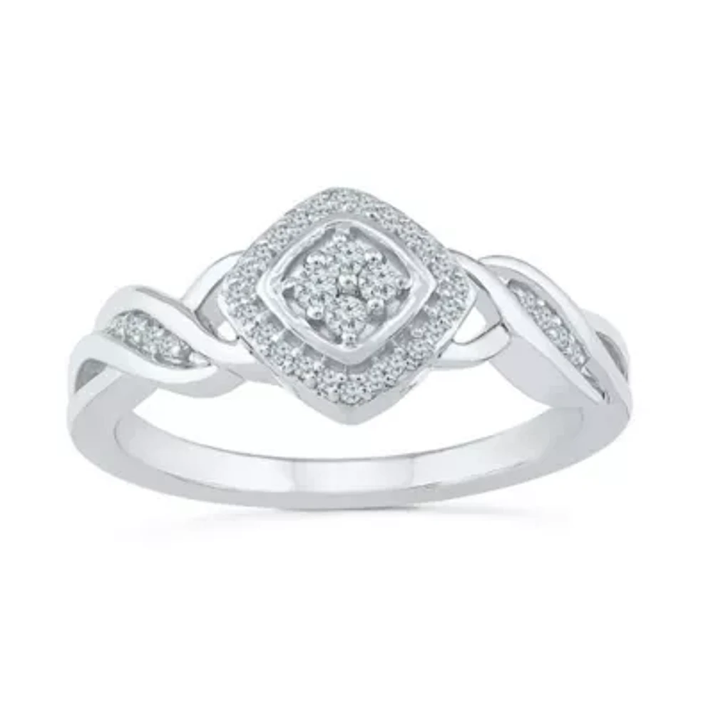 Promise My Love Womens 1/6 CT. T.W. Natural White Diamond Sterling Silver Cushion Ring