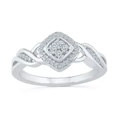 Promise My Love Womens 1/6 CT. T.W. Natural White Diamond Sterling Silver Cushion Ring