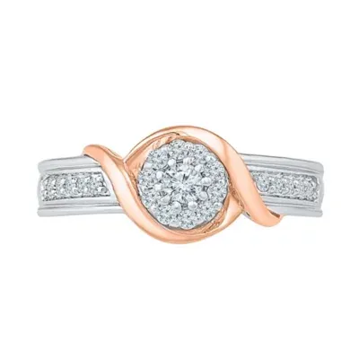 Promise My Love Womens 1/4 CT. T.W. Mined White Diamond 10K Rose Gold Over Silver Sterling Round Side Stone Ring