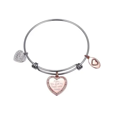 Footnotes Mom Stainless Steel Heart Bangle Bracelet