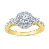 Promise My Love Womens 1 CT. T.W. Natural White Diamond 10K Gold Round Side Stone 3-Stone Engagement Ring