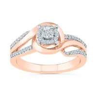 Promise My Love Womens 1/6 CT. T.W. Natural White Diamond 10K Rose Gold Round Side Stone Halo Ring