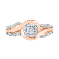 Promise My Love Womens 1/6 CT. T.W. Natural White Diamond 10K Rose Gold Round Side Stone Halo Ring