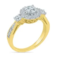 Promise My Love Womens 1 CT. T.W. Natural White Diamond 10K Gold Round Side Stone 3-Stone Engagement Ring