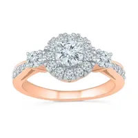 Promise My Love Womens 1 CT. T.W. Natural White Diamond 10K Rose Gold Round 3-Stone Halo Engagement Ring